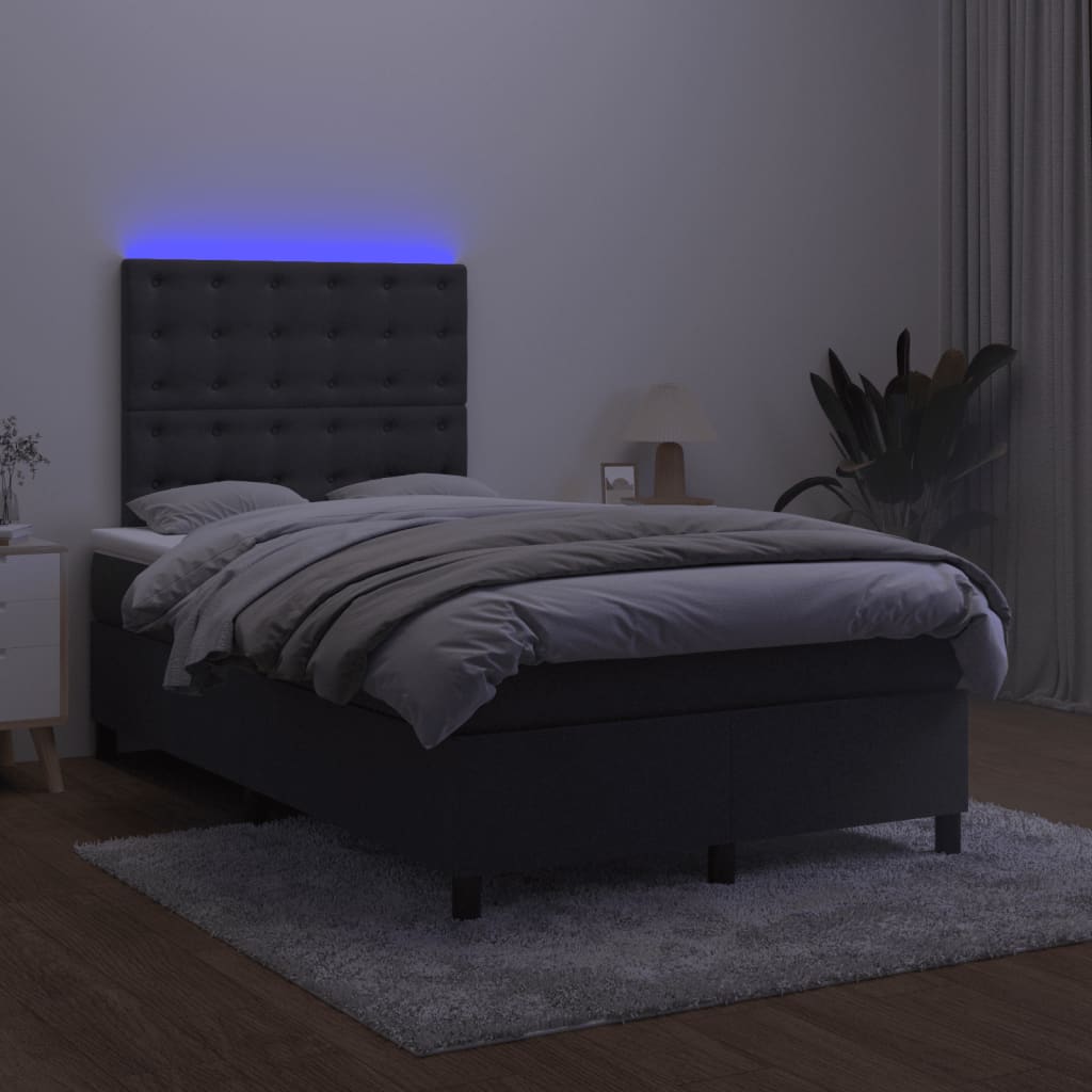 fekete bársony rugós és LED-es ágy matraccal 120x200 cm