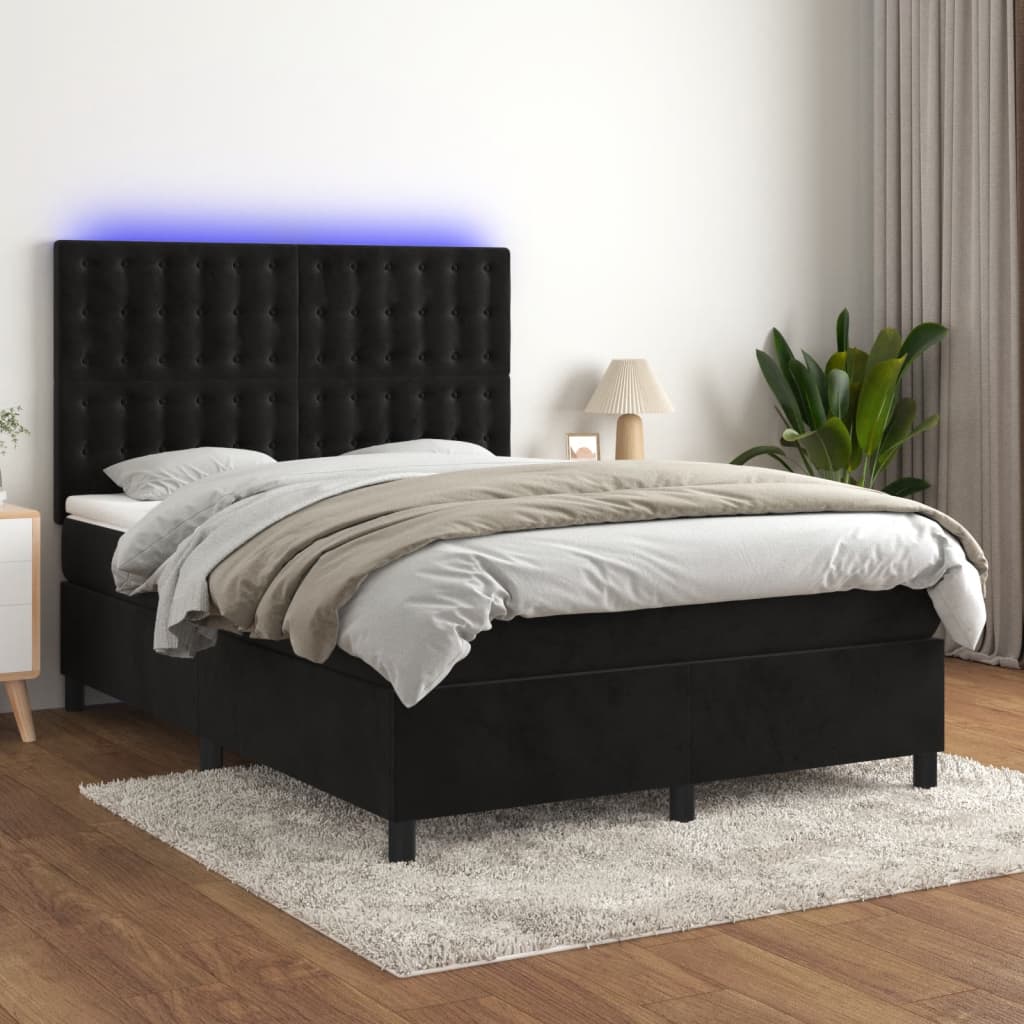 Boxspringbett mit Matratze & LED Schwarz 140×190 cm Samt