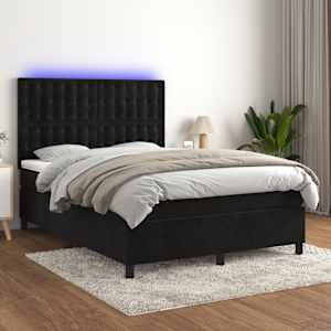 Box spring postel s matrací a LED černá 140x190 cm samet - obrázek 1