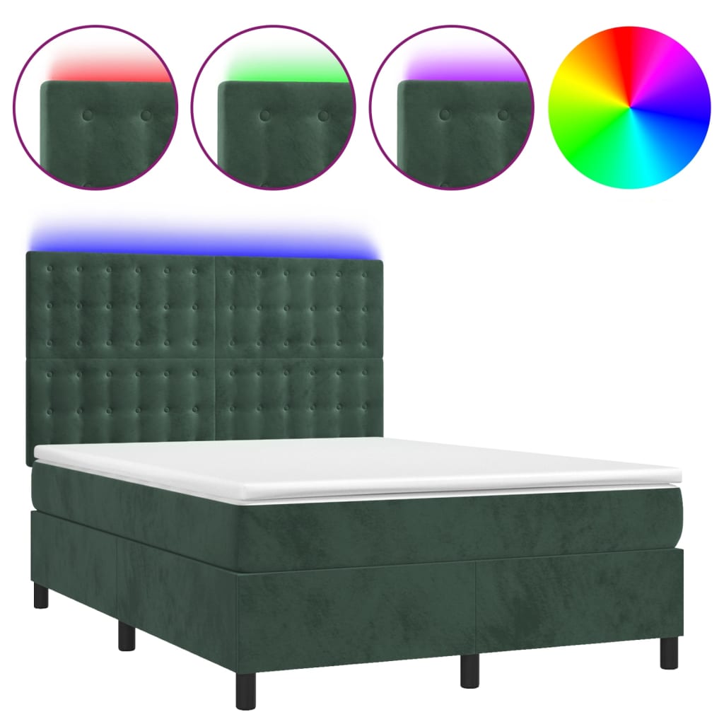 Thumbnail - vidaXL Boxspringbett mit Matratze & LED Dunkelgrün 140x190 cm Samt