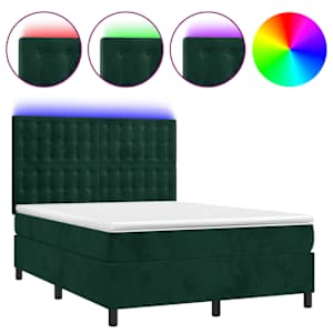 Box spring postel s matrací a LED tmavě zelená 140x190 cm samet - obrázek 2