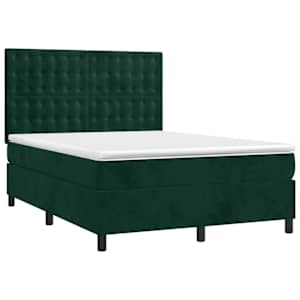 Box spring postel s matrací a LED tmavě zelená 140x190 cm samet - obrázek 3