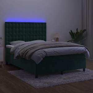 Box spring postel s matrací a LED tmavě zelená 140x190 cm samet - obrázek 4