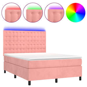 Box spring postel s matrací a LED růžová 140x190 cm samet - obrázek 2