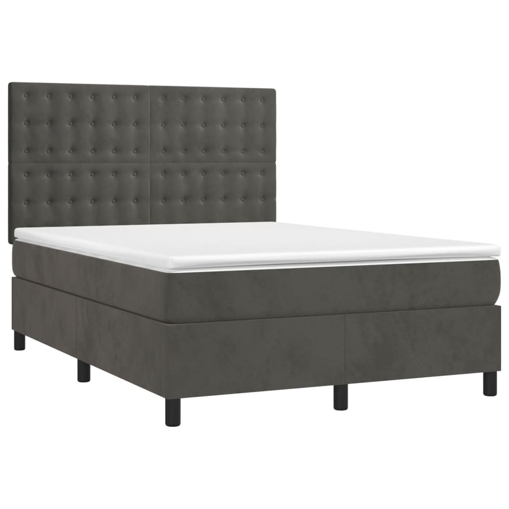 Thumbnail - vidaXL Boxspringbett mit Matratze & LED Dunkelgrau 140x200 cm Samt