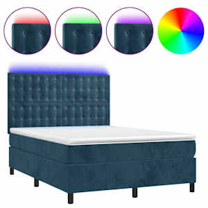 vidaXL kontinentaalvoodi madrats, LED, tumesinine, 140x200 cm, samet