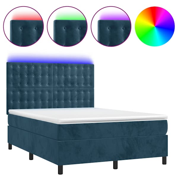 vidaXL kontinentaalvoodi madrats, LED, tumesinine, 140x200 cm, samet