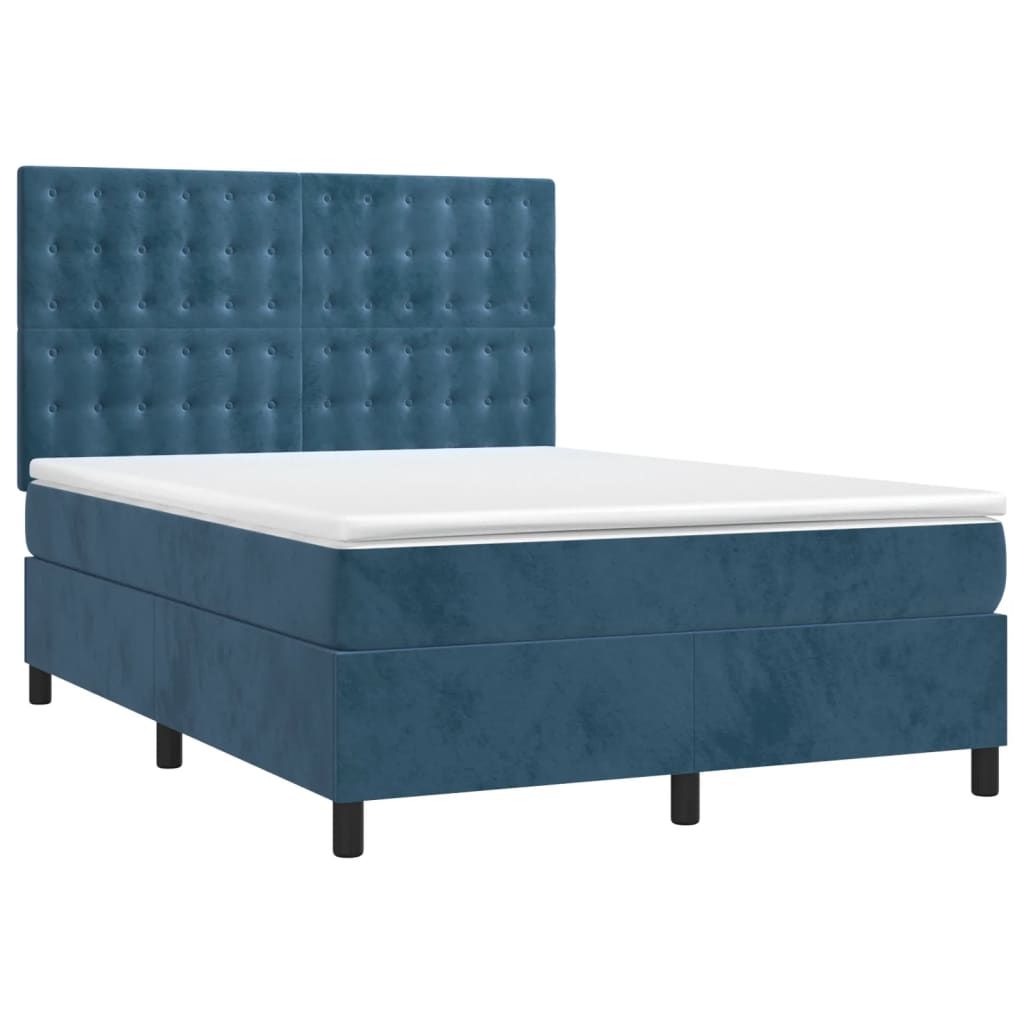 vidaXL Boxspring met matras en LED fluweel donkerblauw 140x200 cm afbeelding