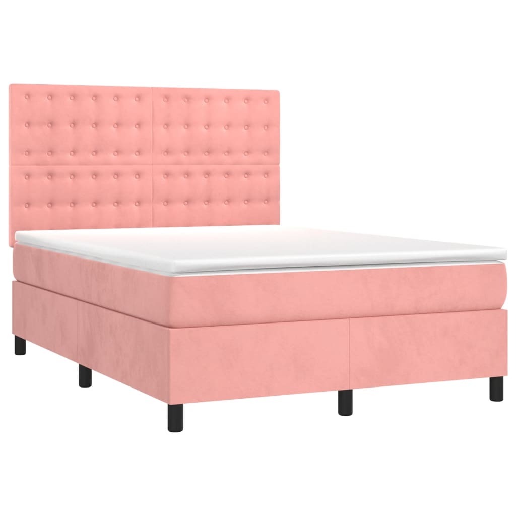 vidaXL Boxspring met matras en LED fluweel roze 140x200 cm afbeelding