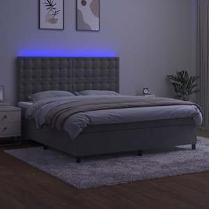Box spring postel s matrací a LED světle šedá 160x200 cm samet - obrázek 4