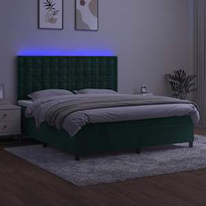 Box spring postel s matrací a LED tmavě zelená 160x200 cm samet - obrázek 4