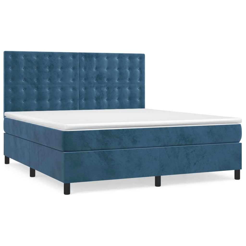 vidaXL Boxspring met matras en LED fluweel donkerblauw 160x200 cm afbeelding