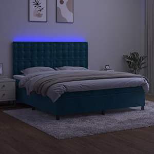 Box spring postel s matrací a LED tmavě modrá 160x200 cm samet - obrázek 4