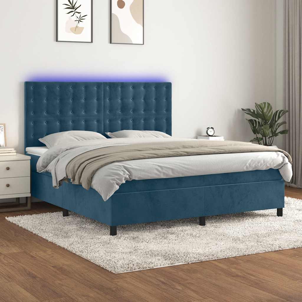 Kontinentalseng Med Led-Lys Velour Mørkeblå - knapper / 160 x 200 cm