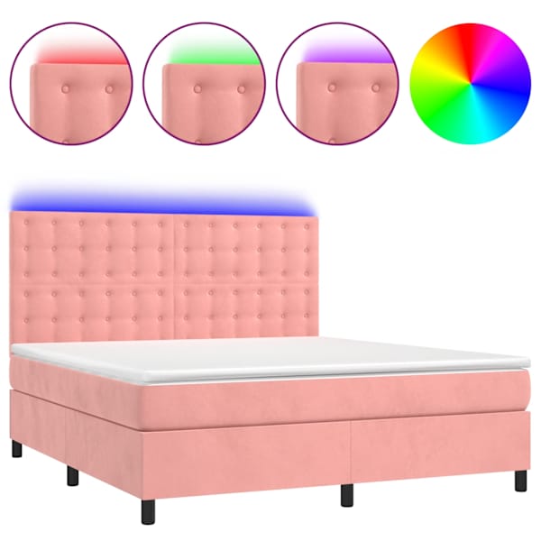 vidaXL kontinentaalvoodi madrats, LED, roosa, 160x200 cm, samet