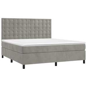 Box spring postel s matrací a LED světle šedá 180x200 cm samet - obrázek 3