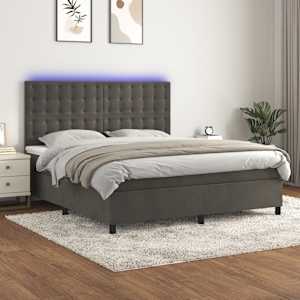 Box spring postel s matrací a LED tmavě šedá 180x200 cm samet - obrázek 1