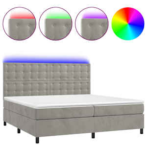 Box spring postel s matrací a LED světle šedá 200x200 cm samet - obrázek 2