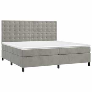 Box spring postel s matrací a LED světle šedá 200x200 cm samet - obrázek 3