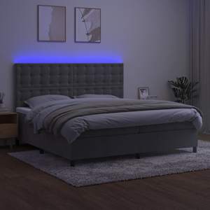 Box spring postel s matrací a LED světle šedá 200x200 cm samet - obrázek 4