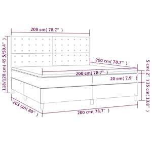 Box spring postel s matrací a LED tmavě šedá 200x200 cm samet - obrázek 8