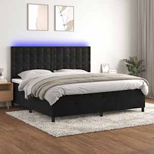 Box spring postel s matrací a LED černá 200x200 cm samet - obrázek 1