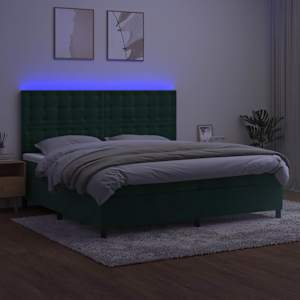 Box spring postel s matrací a LED tmavě zelená 200x200 cm samet - obrázek 4