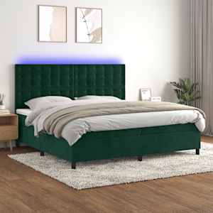 Box spring postel s matrací a LED tmavě zelená 200x200 cm samet - obrázek 1