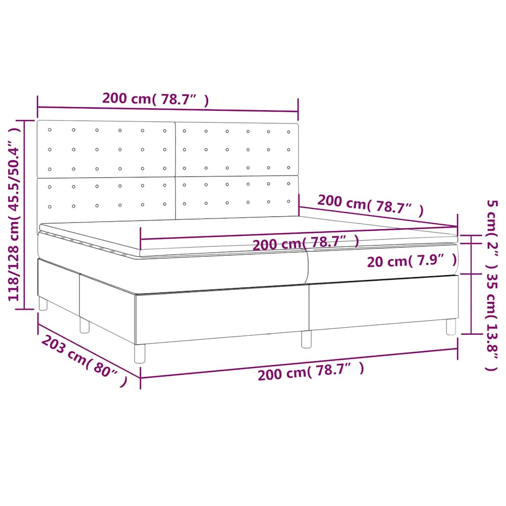 Box spring postelja z vzmetnico LED temno modra 200x200cm žamet - slika 9
