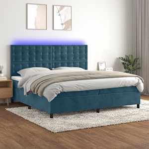 Box spring postel s matrací a LED tmavě modrá 200x200 cm samet - obrázek 1