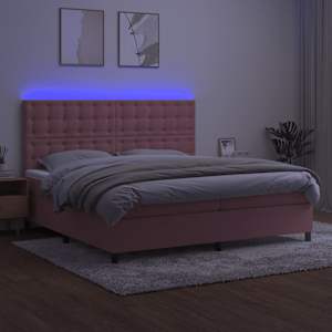 Box spring postel s matrací a LED růžová 200x200 cm samet - obrázek 4