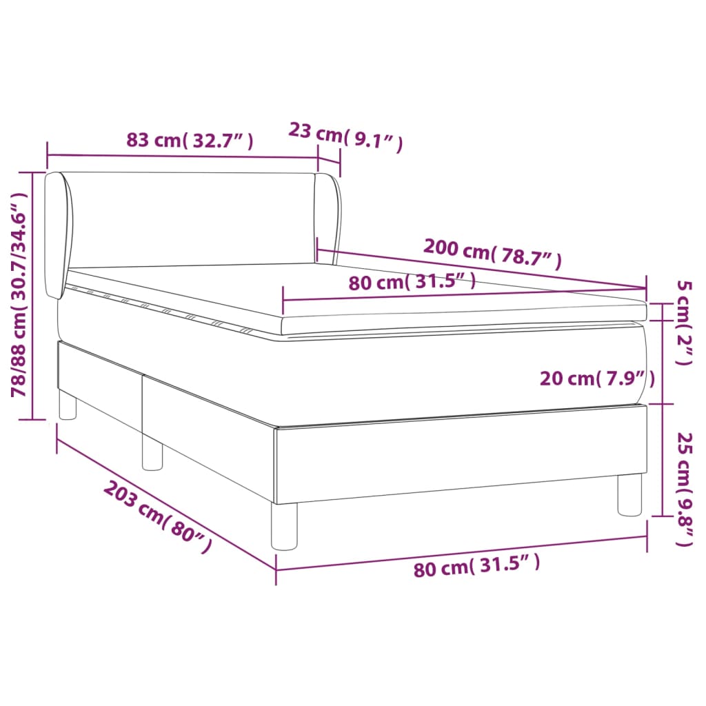 Pat box spring cu saltea, maro închis, 80x200 cm, textil