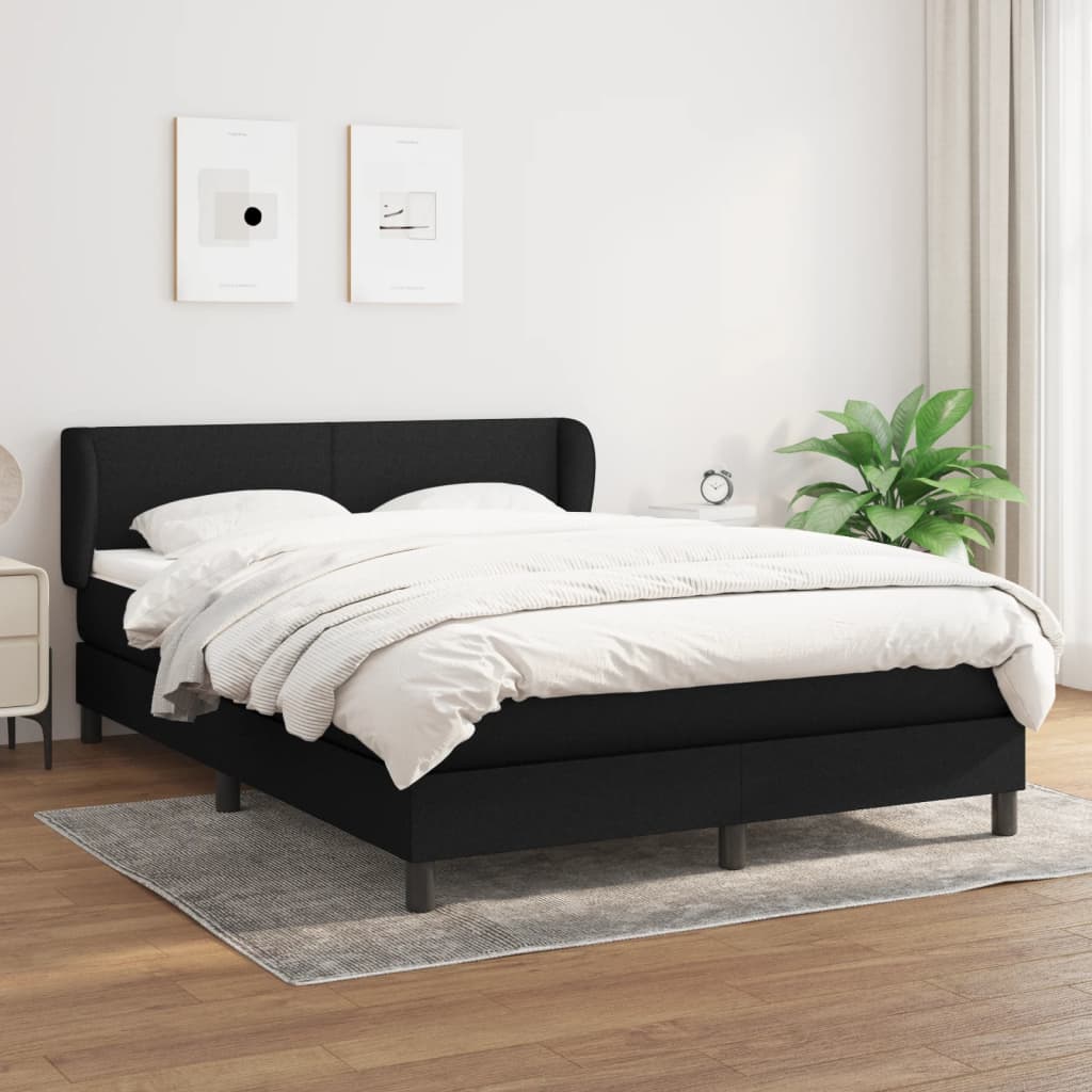 vidaXL Pat box spring cu saltea, negru, 140x200 cm, textil