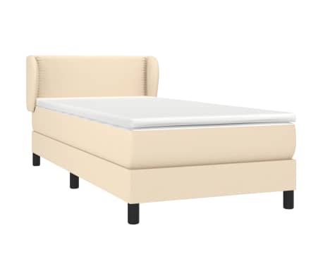 vidaXL Pat box spring cu saltea, crem, 100x200 cm, textil