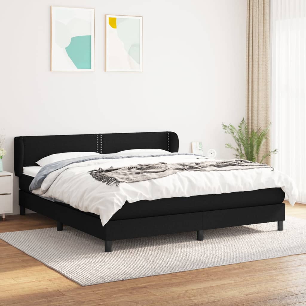 vidaXL Boxspringbett mit Matratze Schwarz 180x200 cm Stoff