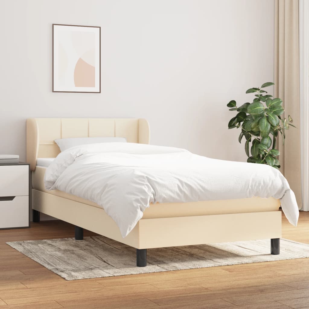 krémszínű szövet rugós ágy matraccal 90 x 190 cm