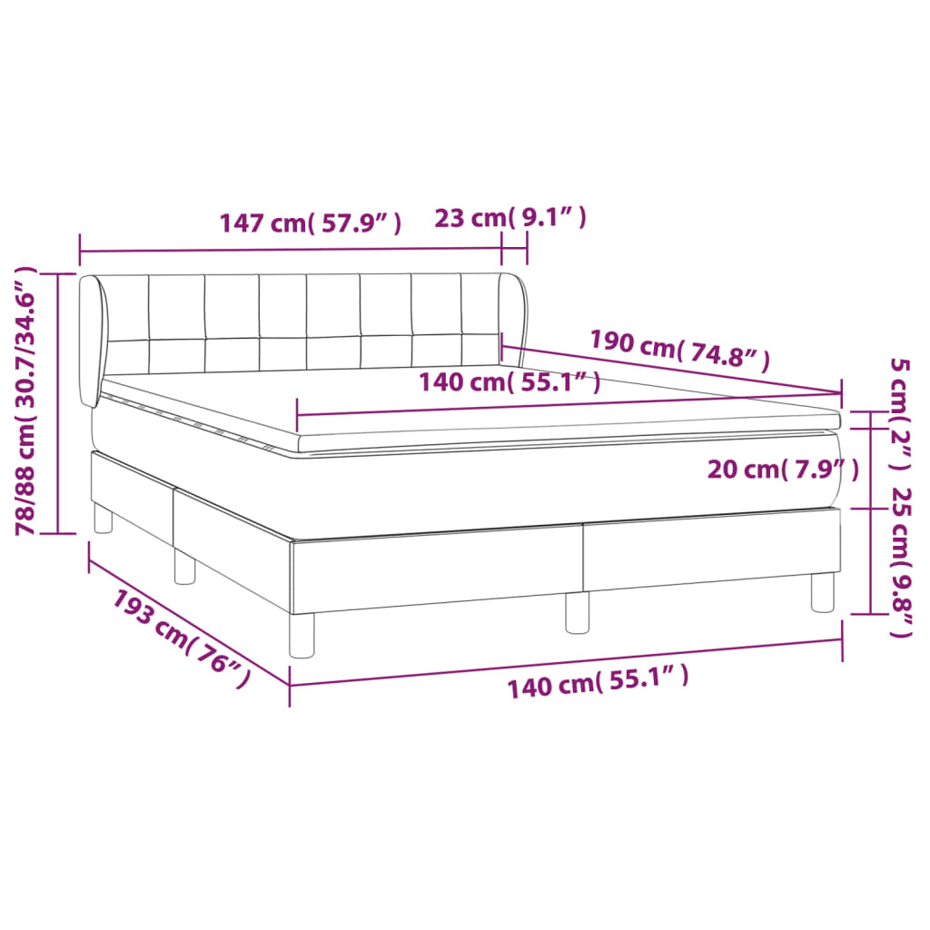 Pat box spring cu saltea, crem, 140x200 cm, textil