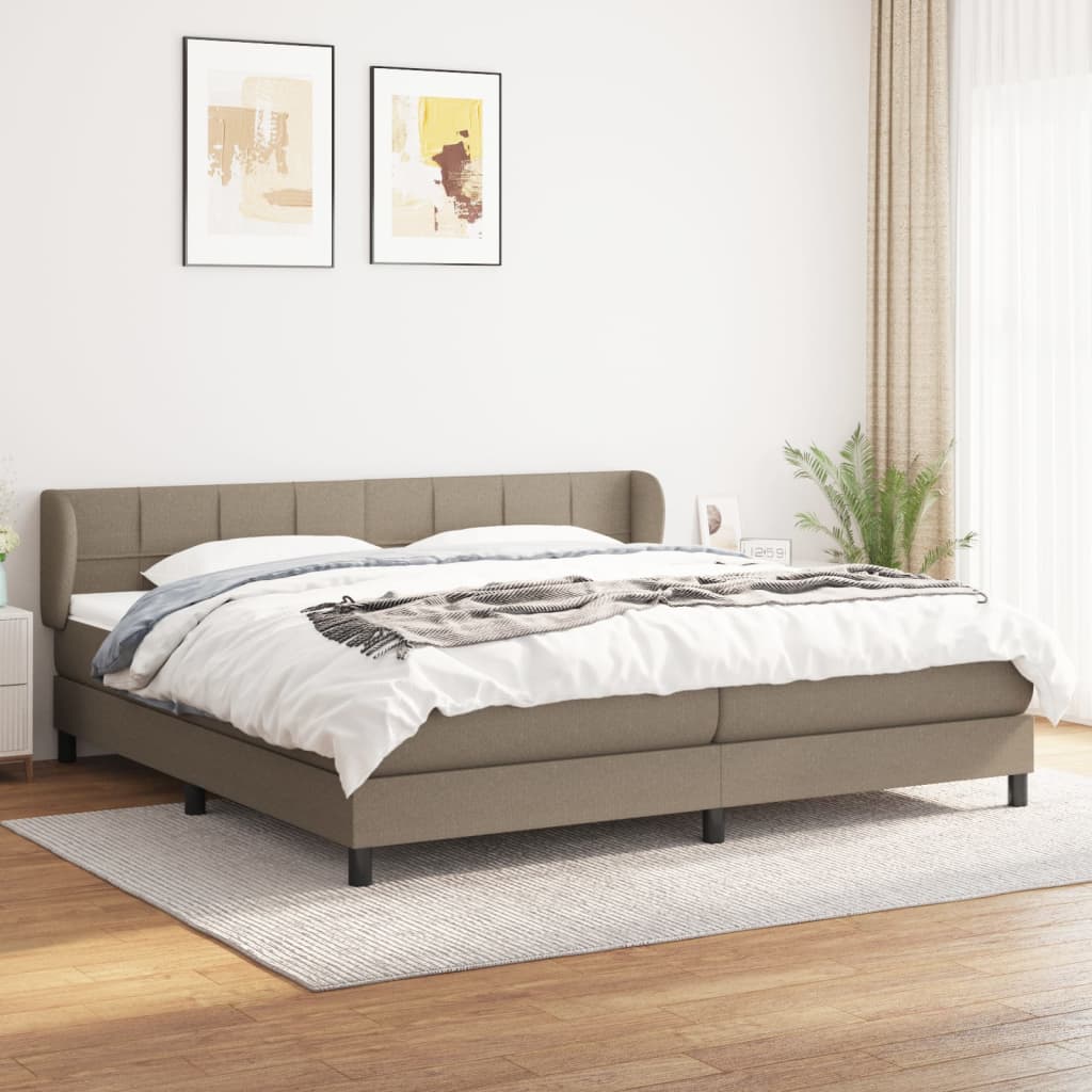 vidaXL Pat box spring cu saltea, gri taupe, 200x200 cm, textil