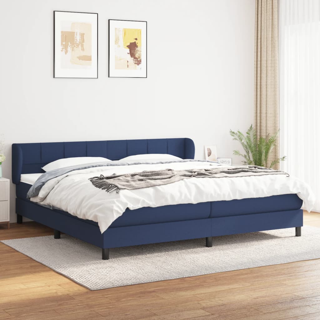 vidaXL Pat box spring cu saltea, albastru, 200x200 cm, textil