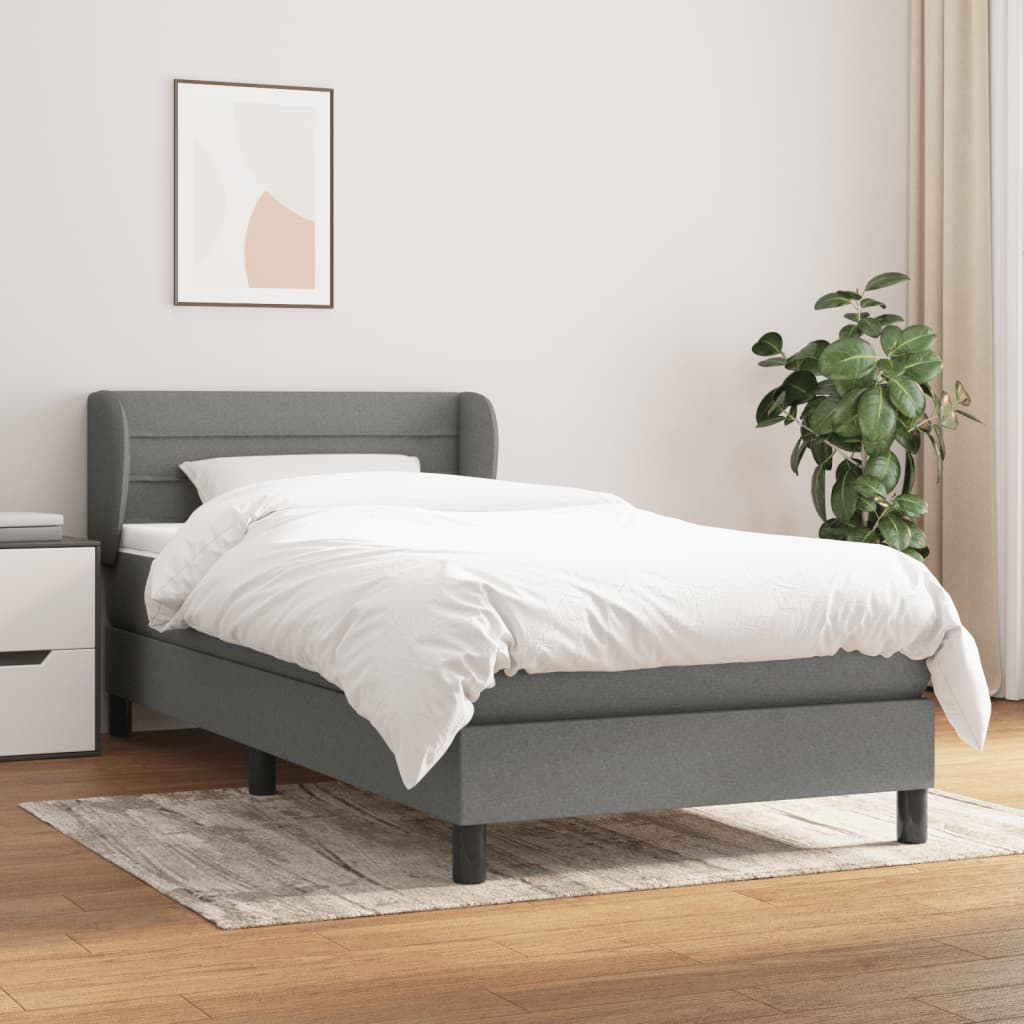 Boxspringbett mit Matratze Dunkelgrau 90×200 cm Stoff