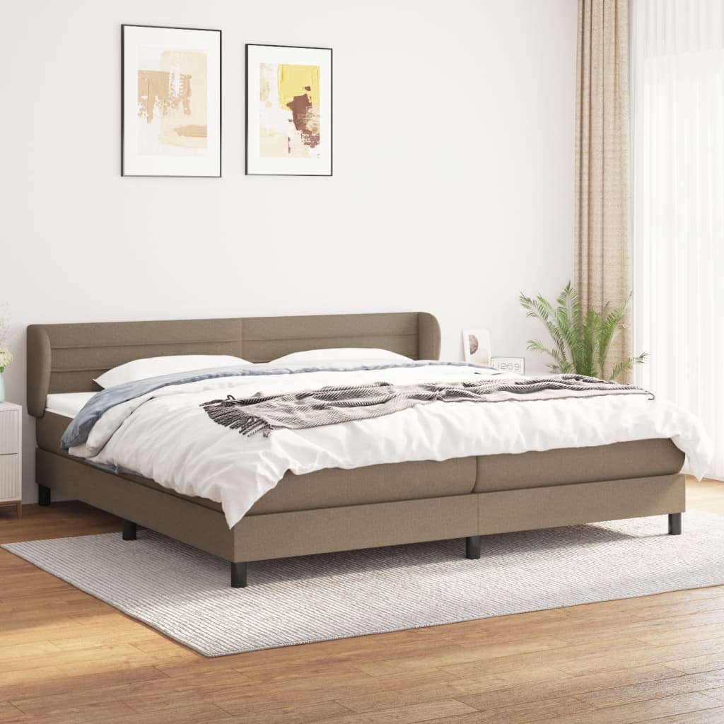 vidaXL Pat box spring cu saltea, gri taupe, 200x200 cm, textil