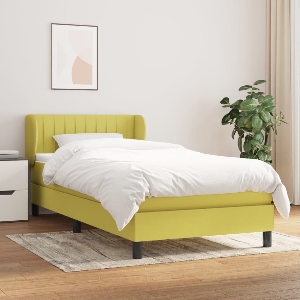 vidaXL Box spring postel s matrací zelená 90x200 cm textil