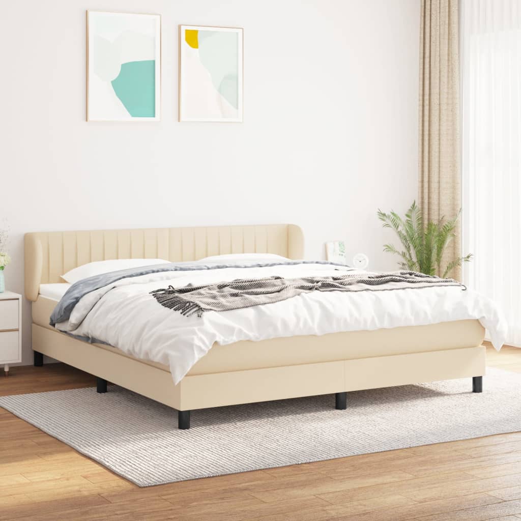 vidaXL Pat continental cu saltea, crem, 180×200 cm, textil