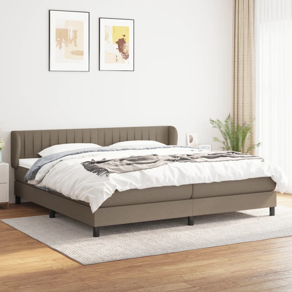 vidaXL Pat box spring cu saltea, gri taupe, 200x200 cm, textil