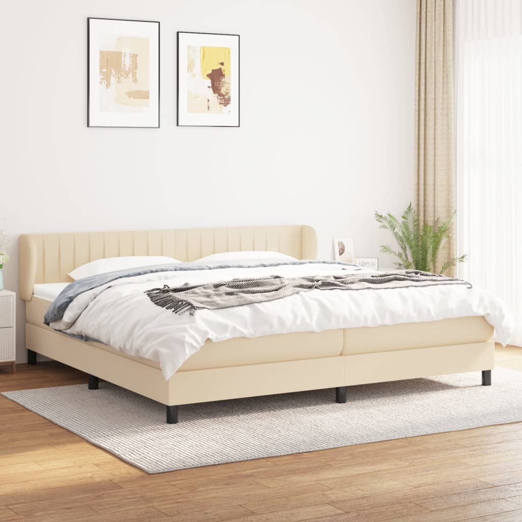 vidaXL Box spring postel s matrací krémová 200x200 cm textil