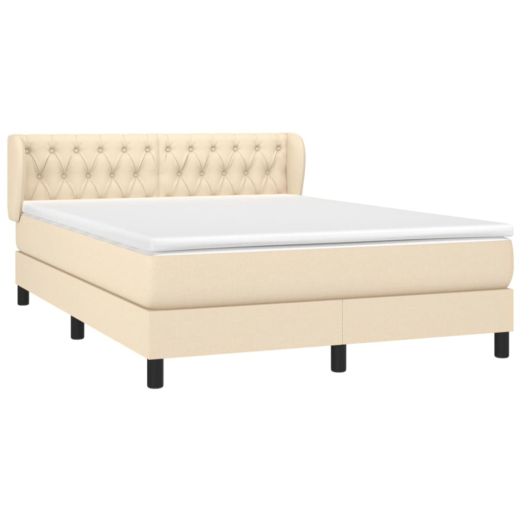 krémszínű szövet rugós ágy matraccal 140 x 190 cm