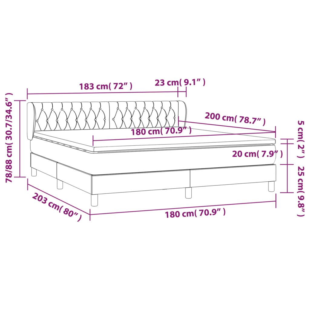 Pat box spring cu saltea, albastru, 180x200 cm, material textil