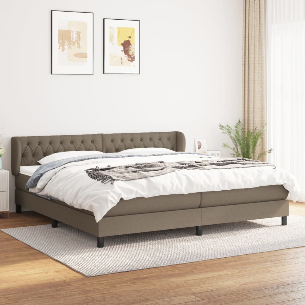 vidaXL Pat box spring cu saltea, gri taupe, 200x200 cm, textil