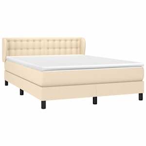 vidaXL Cama com molas/colch&atilde;o 140x190 cm tecido cor creme
