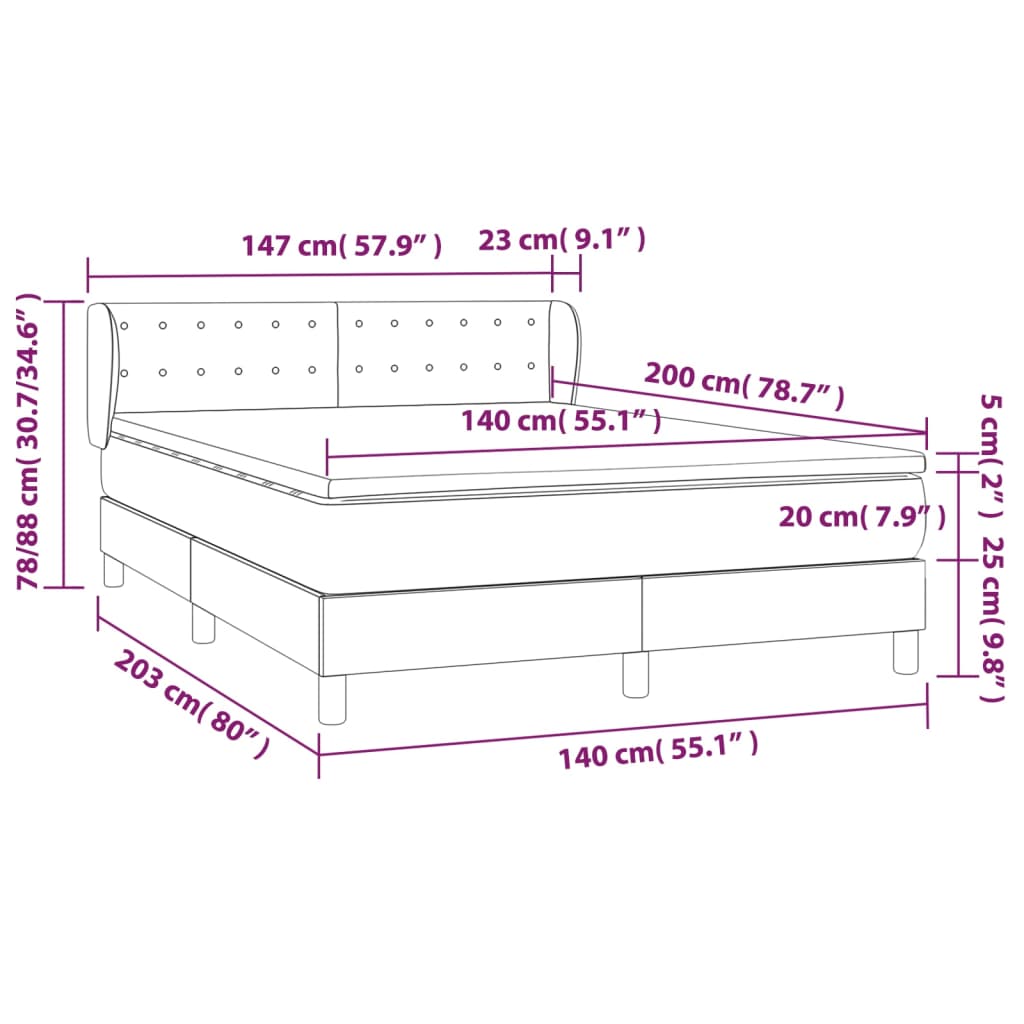 Box spring postel s matrací tmavě šedá 140x200 cm textil